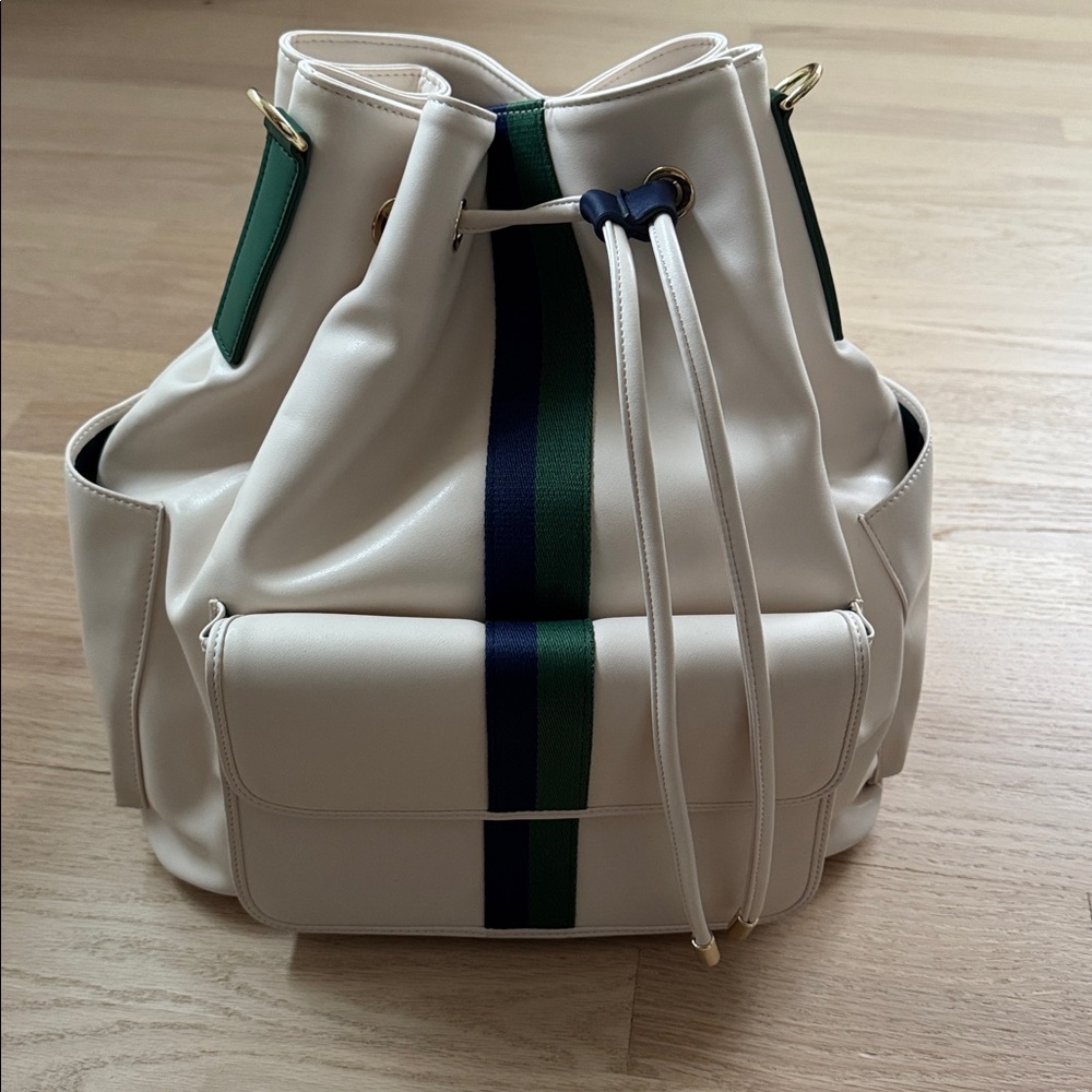 White and green/navy Trelle backpack